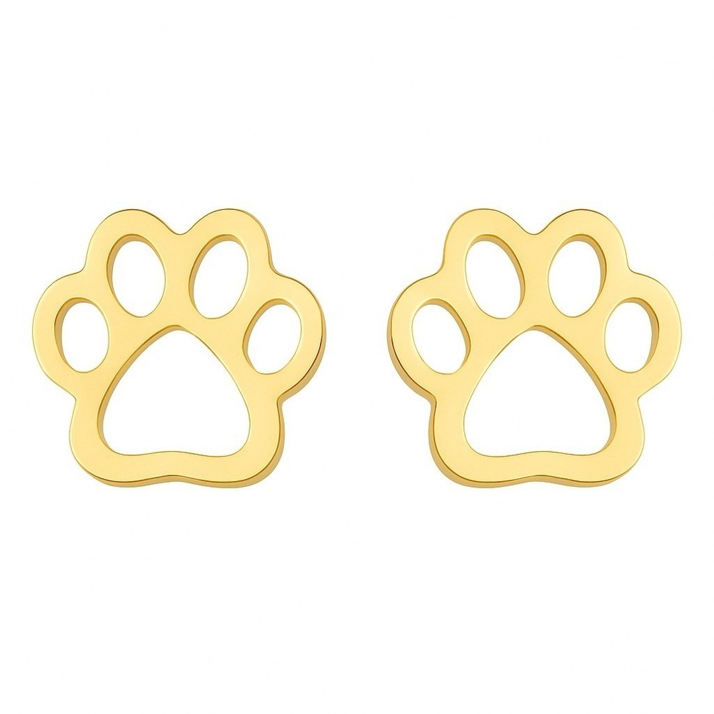 Gold Paw Print Earrings Pet Animal  Stud Earrings Jewelry Gift Stainless Steel